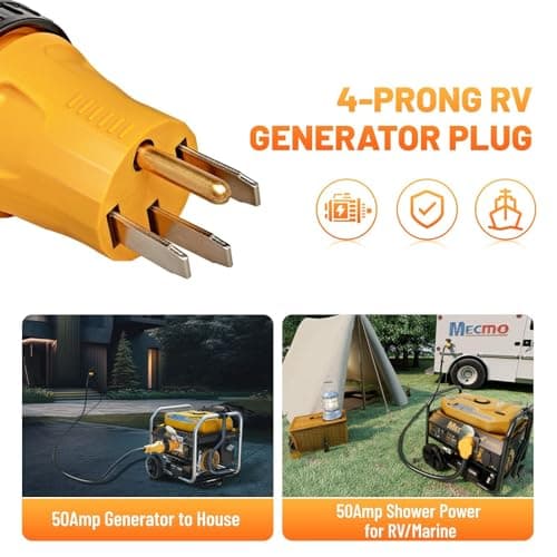 MECMO NEMA 14-50P to SS2-50R Twist Lock RV Generator Adapter, 50 Amp 14-50P RV Generator Plug to Shore Power Adapter, 125/250V for 50A Transfer Switch Power Inlet Box, RV Camper, Generator to House