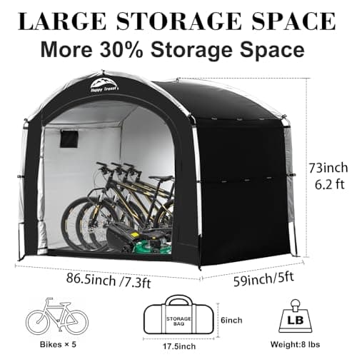 Happy Travel Bike Storage Tent Shed, Outdoor Waterproof Bicycle Covers Shelter with Window for 2/4/6/8 Bikes,Oversized Outside Portable Sheds for Lawn Mower,Garden Tools (Black)