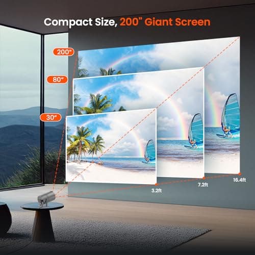 [Two-Way Bluetooth 5.2] Mini Portable Projector 4K 1080P Supported Projection, Tecaki Movie Projector with 180°Rotatable Stand Auto Keystone Correction Long Lens Life for Home Theater, Outdoor Party