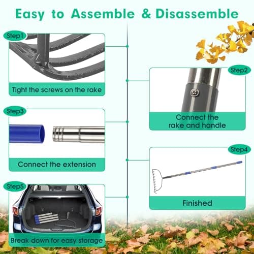 Rake, 60 Inch Garden Bow Rake with 14 Tines, Heavy Duty Stainless Steel Raking Tool for Gardening Landscaping Loosening Soil Leveling Mulching Gravel Gathering Leaf Thatch Lawn Care