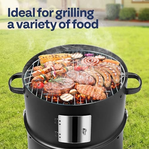 VIVOHOME 3-in-1 Vertical Charcoal Smoker, BBQ Smoker Grill with Built-in Thermometer, Air Vent, and 2 Access Doors, Idea for Parties, Backyard, Barbecues
