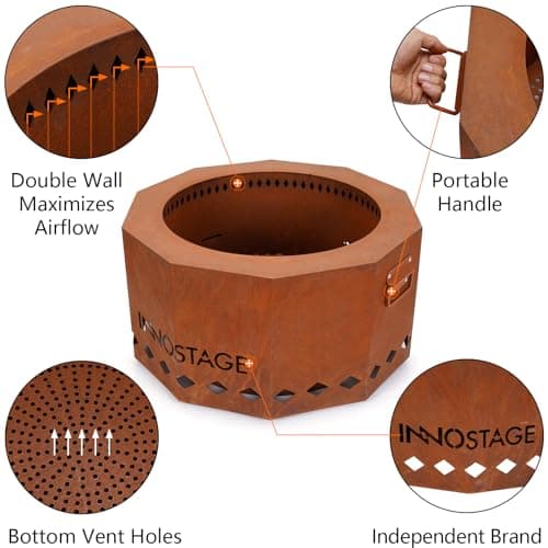 Outdoor Fire Pit - 24" Smokeless Wood Pellet Fire Pits Large for 4-6 People Campfire-Weathering Steel Material