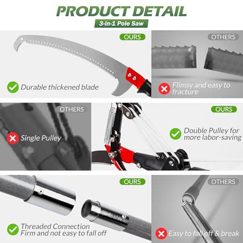 Walensee Pole Saws for Tree Trimming,7.2-27FT Extendable Tree Pruner,Manual Branch Timmer with Blade and Scissors High Branches Pruning Fiberglass Pole Pruner and Cutter Garden Tool with Storage Bag