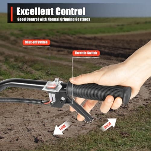 Garden Tiller Cultivator,52CC 2-Stroke Gas Powered Engine Rototiller Garden Tool with Widened Mud Flap Cordless with Long Handle Strong Power Garden Cultivator for Plowing Turning Soil Ditching