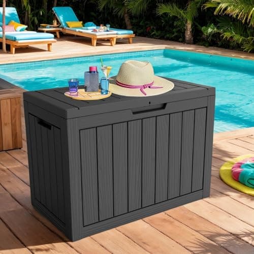 Outdoor Resin Storage Deck Box, 48 Gallon Capacity, Weather-Resistant, Black