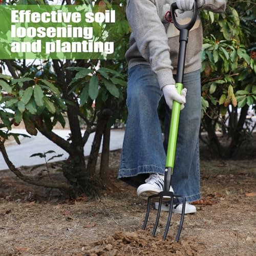 Heavy Duty Pitchfork,Garden Forks for Digging Compost Spading, 4-Tines Pitch Fork with High-Carbon Steel Handle, 45 inches Digging Fork(with Protective Gloves)