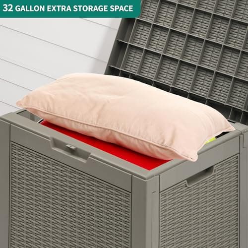 YITAHOME 32 Gallon Deck Box, Indoor Outdoor Storage Box for Patio Furniture, Pool Accessories, Cushions,Garden Tools,Sports Equipment, Waterproof Resin Rattan with Lockable Lid and Side Handles(Brown)