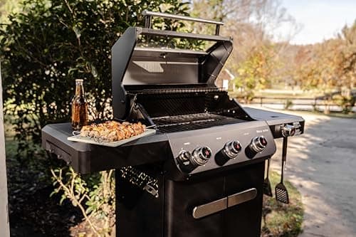 Monument Grills Outdoor Barbecue Stainless Steel 3 Burner Propane Gas Grill, 48,000 BTU Patio Garden Grill with Side Burner and Knob Controls, Mesa325, Black