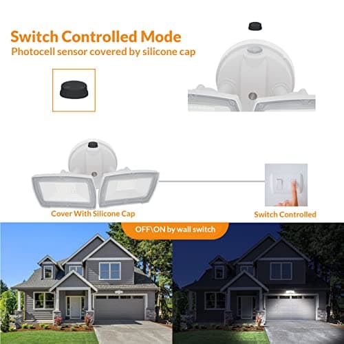 LEPOWER 2 Pack LED Security Light Dusk to Dawn Outdoor Flood Light Fixture with 2 Adjustable Heads, 3000LM/28W, 5500K, IP65 Waterproof Exterior Flood Lights for Garage, Backyard (White)