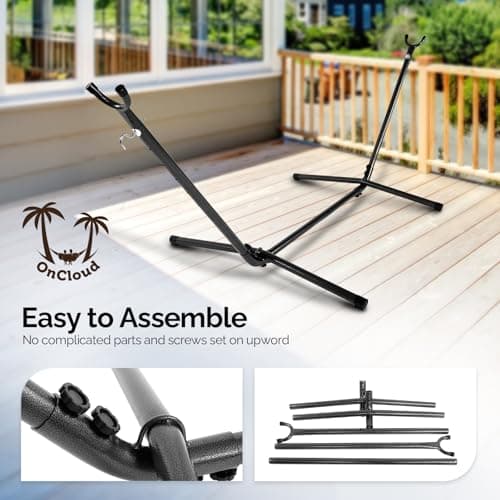 ONCLOUD 9 FT Hammock Stand Only, Heavy Duty Adjustable Indoor Outdoor Space Saving Steel Stand with Carrying Case, Universal Hammock Stand with 450 Pounds Capacity for Garden, Yard, Patio, Black