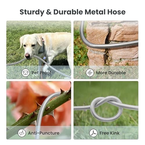 Girafe Tools Garden Hose 100ft x 5/8", 304 Stainless Steel Metal Water Hose, No Kink Garden Water Hose with 9 Pattern Spray Nozzle, Flexible, Lightweight, Kink Free Hose for Yard, Outdoor