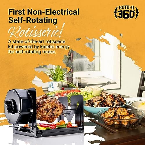 Family Bundle Rotisserie Kit - Non-Electric Wind-Up Spit Roaster with Rotisserie Basket, Flat Cage, Skewer Set, and Cooking Mat for Grills, Ovens, and Smokers - Indoor & Outdoor BBQ Use