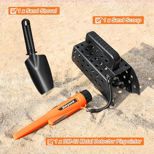 Dmyond Metal Detector Pinpointer & Accessories Kit, Waterproof Handheld Pin Pointer Wand, 3 Modes Detecting Search Pinpointing Finder Probe, Sand Sifter Scoop and Shovel, Beach Digging
