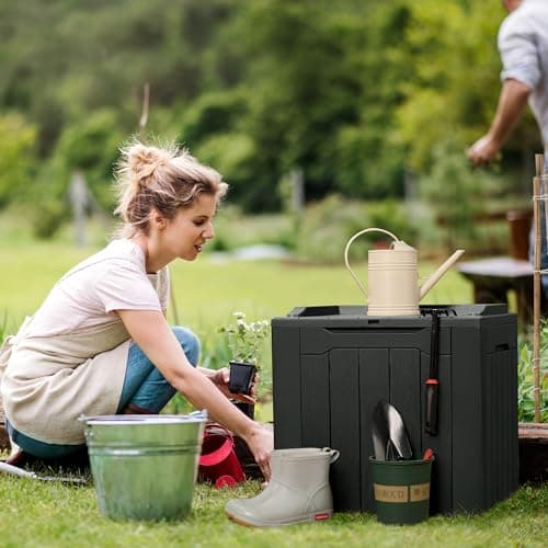 Flamaker Deck Box 31 Gallon Waterproof Resin Storage Box with Lid Indoor Outdoor Delivery Box Storage Bin for Patio Cushions (Black)