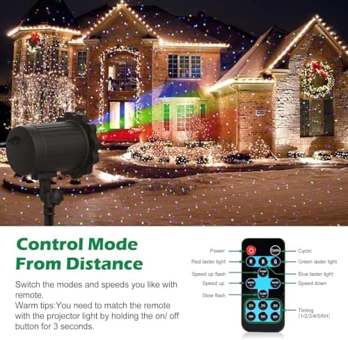 Laser Outdoor Moving RGB Christmas Projector Light - 3 Color Motion Firefly Decorative Lights Show for Halloween, Christmas, Holiday, Garden, Patio