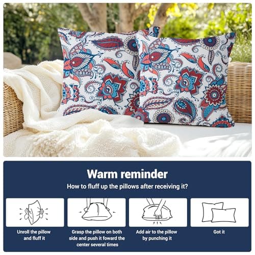 Waterproof Outdoor Pillows, Feather and Down Filled Outdoor Throw Pillows Water-Resistant Decorative Premium Lumbar Pillow Pack of 2