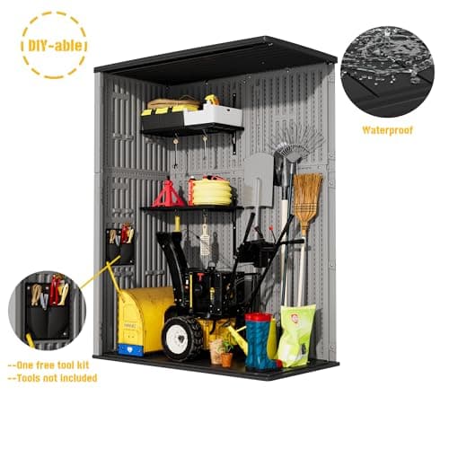 Vertical Storage Sheds with Floor, Sheds & Outdoor Storage Cabinet Waterproof for Garage Storage, Pool Storage, Bike Shed, Garden Shed 57Cu.ft Light Gray