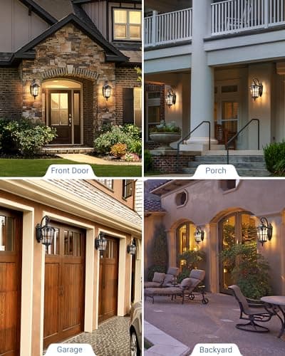DEWENWILS Outdoor Wall Light Fixtures Wall Mount, Black Roman 17.7" H Exterior Wall Lantern, Anti-Rust & Waterproof, Water Ripple Glass, Outside Wall Sconce Porch Light for House, Garage