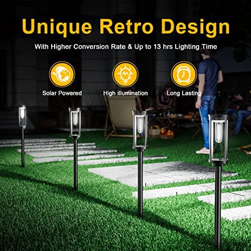 Solar Pathway Lights Outdoor Powered Waterproof 8 Pack Upgraded Solar Walkway Landscape Lighting Outside Driveway Light,Auto Dusk to Dawn On/Off for Yard Lawn Patio Decor (Cool White)
