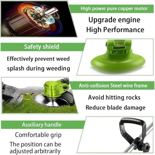 Electric Weed Wacker 24V Electric Weed Cordless Eater with 2pcs Batteries and 3 Types Blades&Auxiliary Wheel Weed Trimmer Lightweight 3 in 1 Stringless Grass Trimmer Edger/Brush Cutter for Lawn