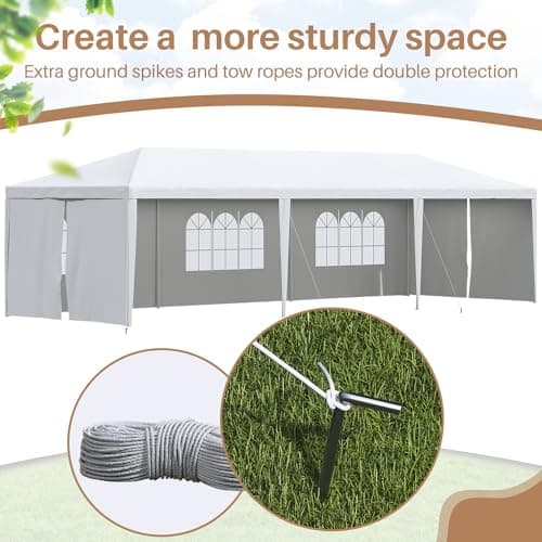 Greesum 10x30 Outdoor Canopy Tent, Patio Gazebo, for Party Wedding BBQ Events with 8 Side Removable Walls, Waterproof Canopies, White
