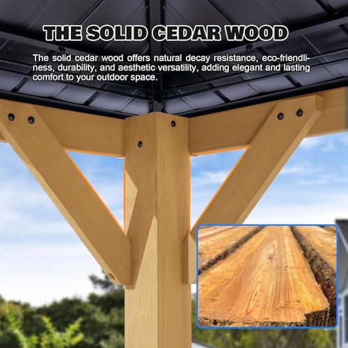StarEcho 10'x12' Wooden Hardtop Gazebo,Wood Heavy Duty Solid Cedar Gazebos with Mosquito Netting and Waterproof Curtains,Outdoor Metal Canopy for Backyard,Lawn, Garden, Deck