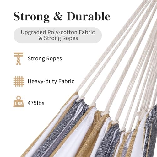 SUNCREAT Large Hammock for Tree, Outdoor Tree Fabric Hammock Only, Coffee Stripes