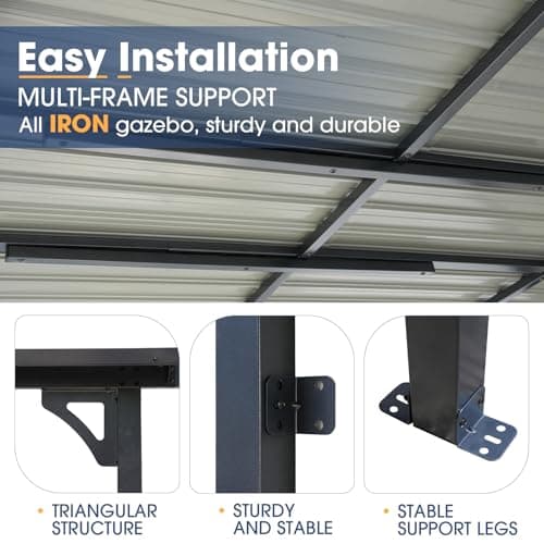 OC Orange-Casual 8x10 FT Patio All-Iron Gazebo,Hard Top Lean to Gazebo Pergola with Roof,Wall Mounted Heavy Duty Awnings, for Outdoor, Backyard, Deck