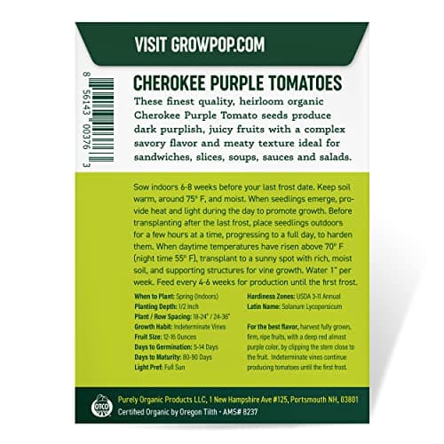 Purely Organic Tomato Seeds (Cherokee Purple) - Approx 75 Seeds - Certified Organic, Non-GMO, Open Pollinated, Heirloom, USA Origin