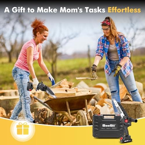Seesii Mini Chainsaw 8 inch DL07, Electric Chainsaw Cordless, Upgraded Brushless Chain saw with Auto Oiler, 2pcs 2000mAh Batteries, Battery Powered Saws Handheld Chain Saw for Tree Branch Wood Cutting