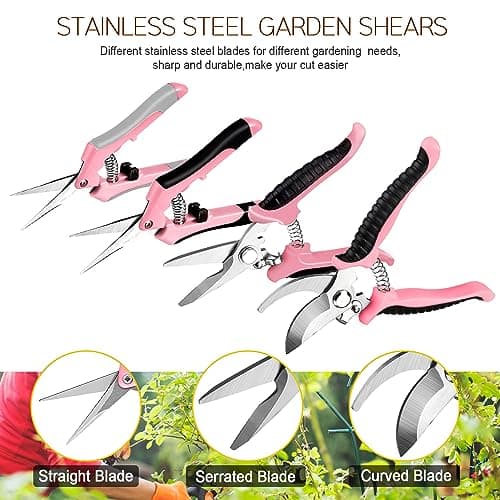 4 Packs Garden Pruning Shears Stainless Steel Blades Handheld Pruners Set with Gardening Gloves(Pink)