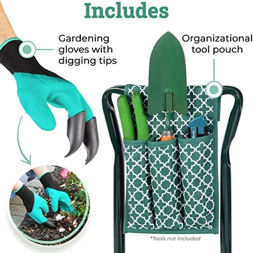 Abco Tech Garden Stool & Kneeler - Kneeler & Stool for Gardening, Foldable Garden Seat for Storage, Garden Kneelers for Seniors, Great Gardening Gifts for Women, Bench Comes with Tool Pouch & Gloves