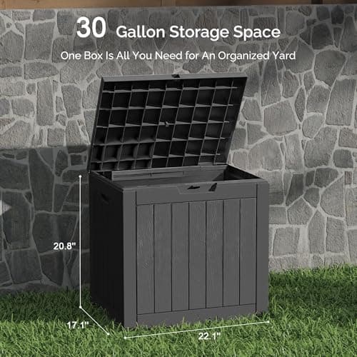 Sersper 30 Gallon Deck Box, Outdoor Lockable Storage Resin Box for Package-Sports Equipment-Garden Tools, Waterproof and UV Resistant Patio Storage Box, Black