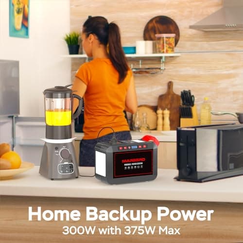 Portable Power Station 300W MARBERO 237Wh Camping Solar Generator Backup Lithium Battery with Pure Sine Wave 110V AC Outlet, USB C, USB A, DC for Outdoors Camping CPAP Home Blackout Emergency