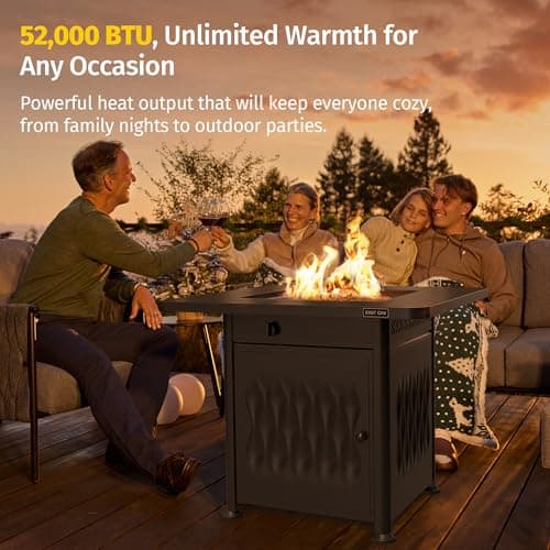 EAST OAK 28" Outdoor Propane Fire Pit Table | 52,000 BTU Gas Fire Pit Table for Outside with Magnetic Lid | Storage Basket & Lava Rocks | CSA Certified for Patio, Garden & Backyard | Black