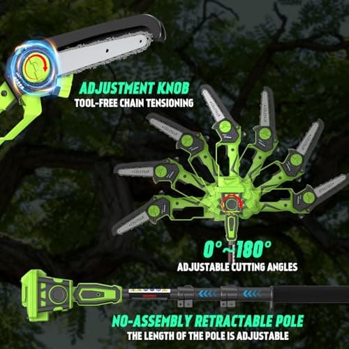 2-in-1 Cordless Pole Saw 8 Inch＆Mini Chainsaw, with 2×4.0Ah 21V Battery and Charger, Brushless Motor, Total Reach of Max 15ft, Electric Pole Saw for Tree Trimming and Hedge Cutting