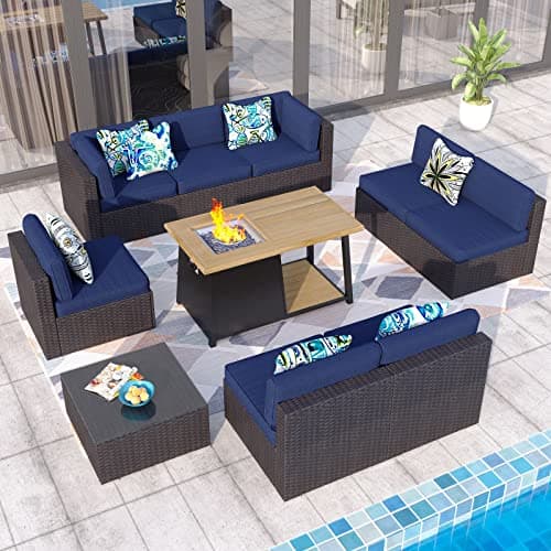 Sophia & William 50,000 BTU Propane Gas Fire Pit Table with Open Storage Space Multifunction Large 46" x 25.8" Rectangular Outdoor Firepits for Outside with Lid and Blue Fire Glass