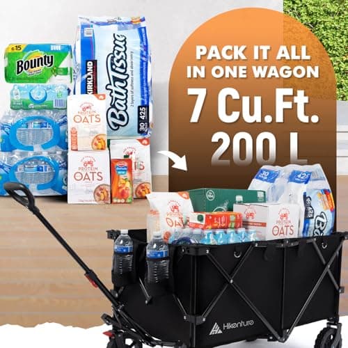 Hikenture Folding Wagon Cart, Portable Large Capacity Beach Wagon, Heavy Duty Utility Collapsible Wagon with All-Terrain Wheels, Outdoor Garden Cart Foldable Wagon for Sports, Shopping, Camping(Black)