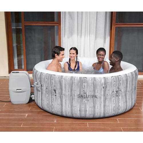 Bestway 2-4 Person SaluSpa Fiji Signature AirJet Inflatable Hot Tub Spa, 71" x 26" Round Portable Spa with 120 Soothing Jets and Insulated Cover