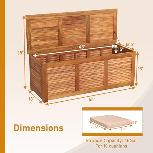 RELAX4LIFE Deck Box Acacia Wood - 46 Gallon Backyard Storage Bin Container for Patio Furniture Cushions, Pillows, Garden Tools, Pool Accessories, Wooden Porch Bench, Indoor Outdoor Storage Box