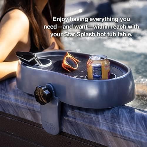 Adjustable Hot Tub Table Tray – Heavy-Duty, Nonslip Drink Caddy with Cup Holders - Clamps to Side of Aboveground Bathtub, Spa – Outdoor Patio Accessories and Supplies, 17x10x4 in.