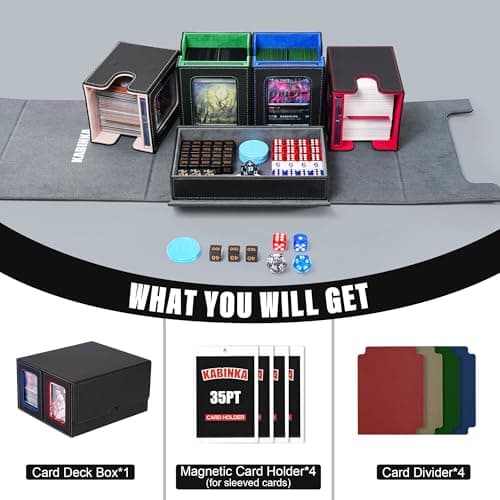 Card Deck Box for MTG with Commander Display, 5 in 1 Trading Card Storage Box Fits 400+ Double-sleeved Cards, Removable Deck Case for TCG/Sports Cards with Dice Tray, 4 Magnetic Card Holders(Colorful)