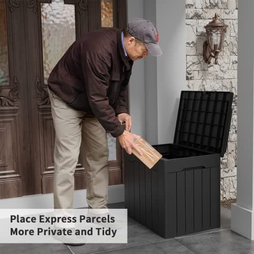 Flamaker Deck Box 31 Gallon Waterproof Resin Storage Box with Lid Indoor Outdoor Delivery Box Storage Bin for Patio Cushions (Black)