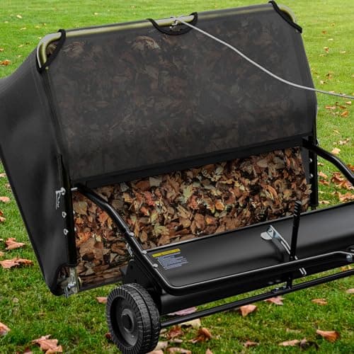 YITAMOTOR 42" Tow Behind Lawn Sweeper Leaf Collector Pull Behind Grass Sweeper Large Hopper Black