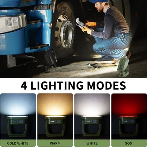 Portable Work Light, 4000LM, IP65 Waterproof Magnetic Work Lights with Stand, 12000mAh PowerBank LED Rechargeable Lights, 1/4” Threaded Port Flood Light for Job Site, Car Repairing