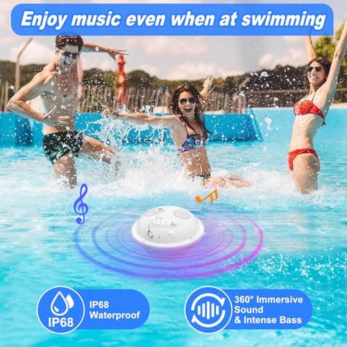 Floating Pool Speakers with Colorful LED Lights, IP68 Waterproof Pool Speakers Bluetooth, 16W Stereo Loud Sound Hot Tub Speaker, TWS Pairing, Hands-Free Portable Bluetooth Pool Speaker for Spa