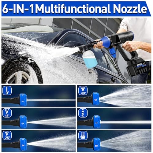 Cordless Power Washer Portable, 800 PSI High Pressure Washer Gun,15000mAh Battery Operated Power Washer with 6-in-1 Adjustable Nozzle, Handheld Pressure Washer for Car, Home& Patio Cleaning