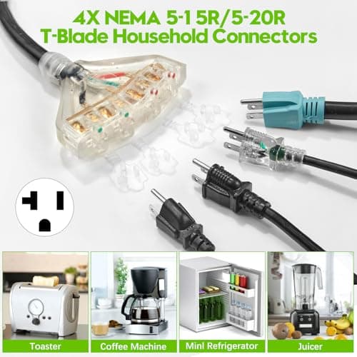 30 Amp to 20 Amp 110 Generator RV Adapter Cord, NEMA L14-30P to 4X 5-15R/5-20R Generator Distribution Adapter 4 Prong 30 Amp to 15 Amp/20Amp with Lighted End STW 10 AGW 1FT