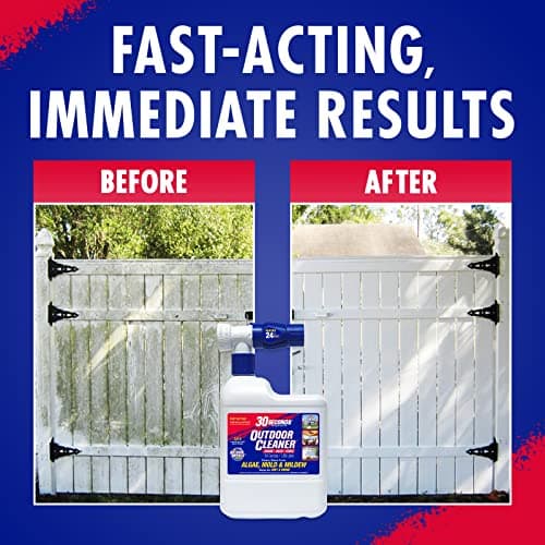 30 Seconds Outdoor Cleaner | Cleans Moss & Algae Stains from House, Vinyl Siding, Deck, Patio, Fence - 3 Capped Bottles, 1 Hose End Spray Attachment (64 Fl Oz (Pack of 3)