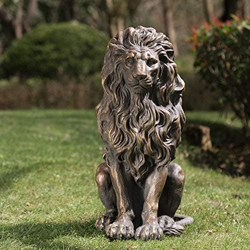 Glitzhome Guardian Sitting Lion Statue Regal Indoor and Outdoor Garden Sculpture for Home Entrance Porch and Yard, 20.5in Tall, Bronze